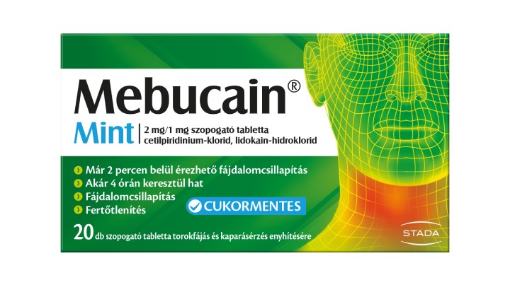 Mebucain Mint 2 mg/1 mg szopogató tabletta Mebucain Mint 2 mg/1 mg szopogató tabletta