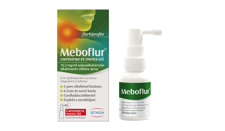 Meboflur cseresznye és menta ízű 16,2 mg/ml szájnyálkahártyán alkalmazott oldatos spray Meboflur cseresznye és menta ízű 16,2 mg/ml szájnyálkahártyán alkalmazott oldatos spray